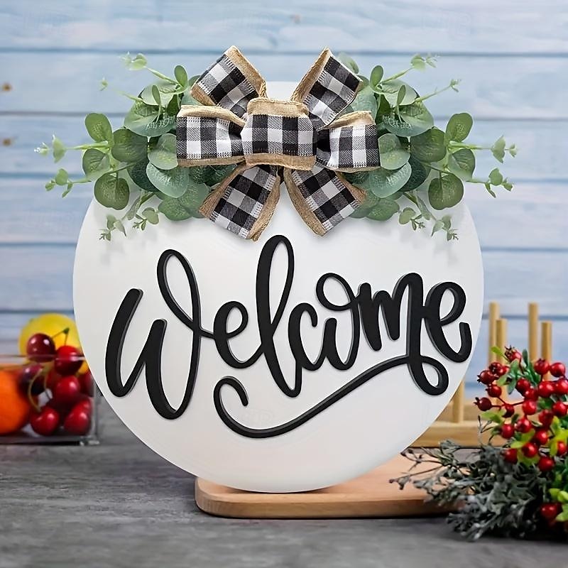 1pc Crafting 12 Inches Welcome Sigh For Front Door Big Wooden Wreath Welcome Wreath Farmhouse Front Door Decoration Housewarming Gift for Home Outdoor Indoor 2025 - $13.99 –P12