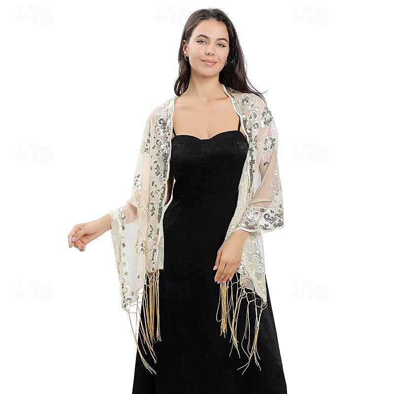 lange sjalomslag for kvinner fra 1920-tallet, kveldssjal med paljetter for kvinner formell/fest/bryllup/formell/harlem night 2025 - $27.99 –P20