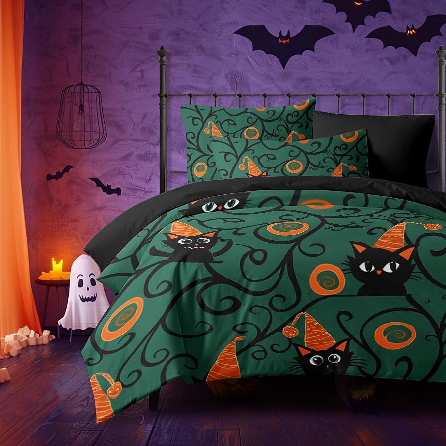 set copripiumino collezione halloween set 3 pezzi jack o lantern zucca super morbido delicato sulla pelle di lunga durata del 2025 a $41.99 –P24