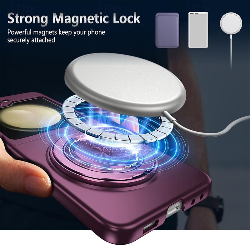 Phone Case For Samsung Galaxy Z Flip 7 Z Flip 6 Z Flip 5 Magnetic Adsorption with Stand Holder Support Wireless Charging Shockproof PC 2026 - $19.99 –P6
