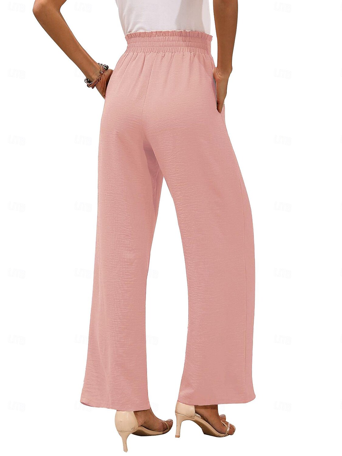 2026年 女性用 標準 ストレート チノ 全長 ハイライズ 平織り ドローストリング 通気性 ソフト 快適 マイクロエラスティック カジュアル／普段着 ホワイト / ホワイト ブラック ネイビーブルー カーキ色 夏 春 & 秋 ルーズフィット  コレクション – $26.99 –P11