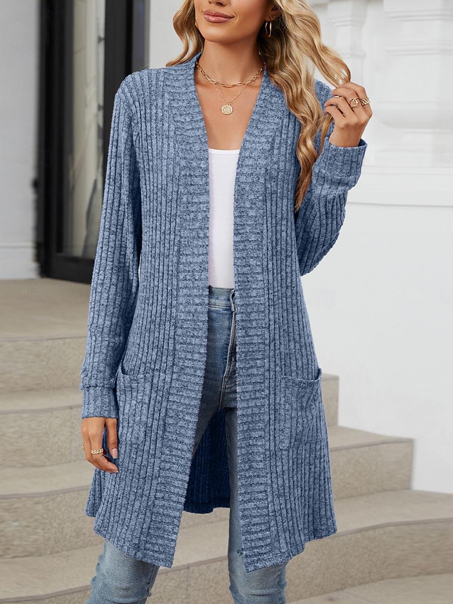 dames vest open voorkant gebreid pocket lente herfst regular daily daily lange mouw effen kleur 2025 - $39.99 –P1