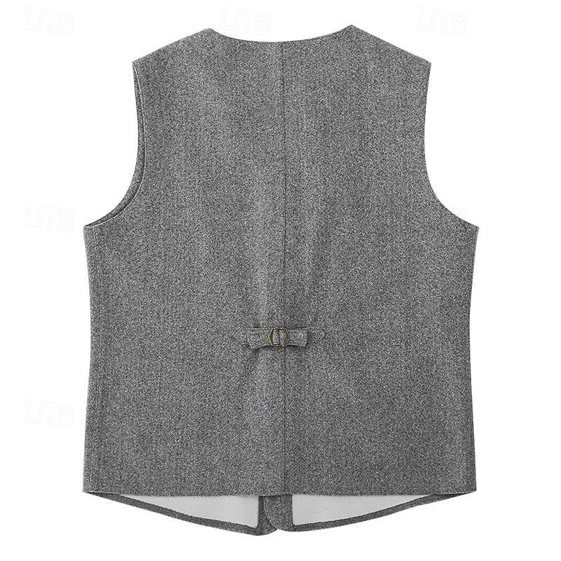 בגדי ריקוד גברים וסט Gilet יומי פגישה (דייט) חופשה אופנתי עסקים קיץ & אביב לַחְצָן כיס פוליאסטר נוח משובץ חזה יחיד כפתור יחיד צווארון V רגיל שחור אפור אֵפוֹד 2025 - $29.99 –P13