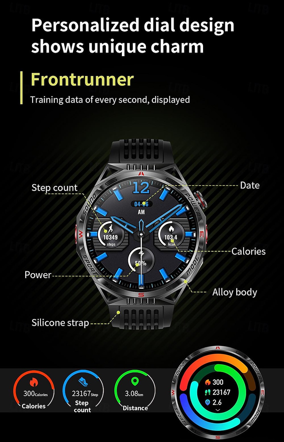 led-zaklamp smart watch heren ht28 buitensporten laserlicht bluetooth pratend kompas smart watch met 450 mah grote batterij 2025 - $59.99 –P11