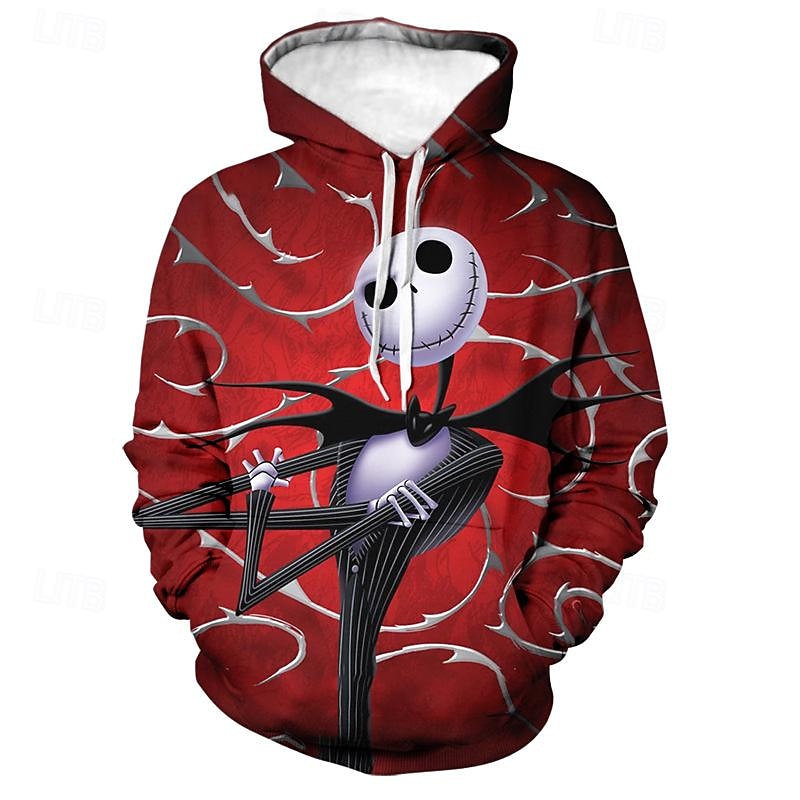 Jack Skellington Kapuce Animák Manga Anime 3D Přední kapsa Grafika Klokaní kapsa Pro Pro páry Pánské Dámské Dospělé předvečer Všech svatých Karneval Plesová maškaráda 3D tisk Běžné / Denní 2025 - $23.99 –P4