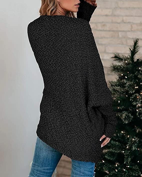 Dam Kofta Stylish Ensfärgat Tjock Öppen front Ficka Långärmad Långa toppar Sticka Arbete Svart Rodnande Rosa Vår Höst 2025 - $62.99 –P10