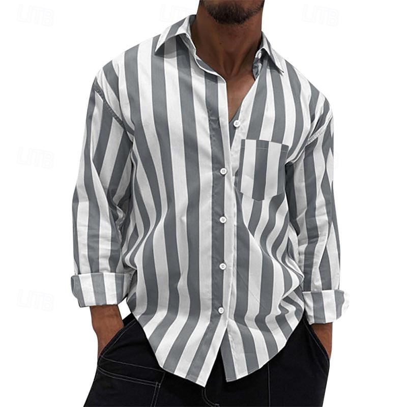 Voor heren Overhemd Zomer overhemd Normaal shirt Strand hemd Overhemd met knopen Gestreepte shirts Zwart Geel Lichtgroen Blozend Roze Koningsblauw Lange mouw Gestreept Revers Vakantie Hawaii 2025 - $22.99 –P13