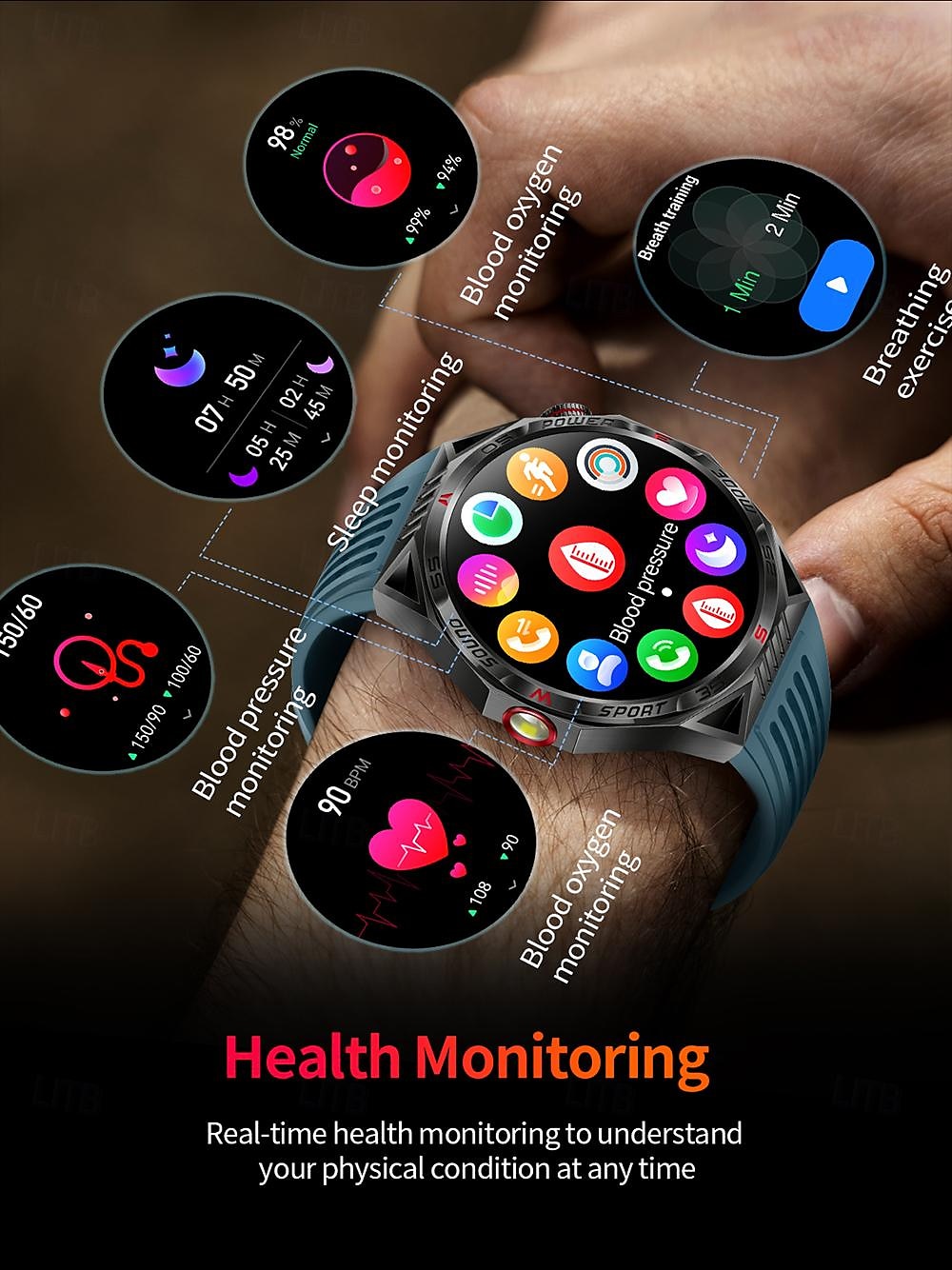 led-zaklamp smart watch heren ht28 buitensporten laserlicht bluetooth pratend kompas smart watch met 450 mah grote batterij 2025 - $59.99 –P13