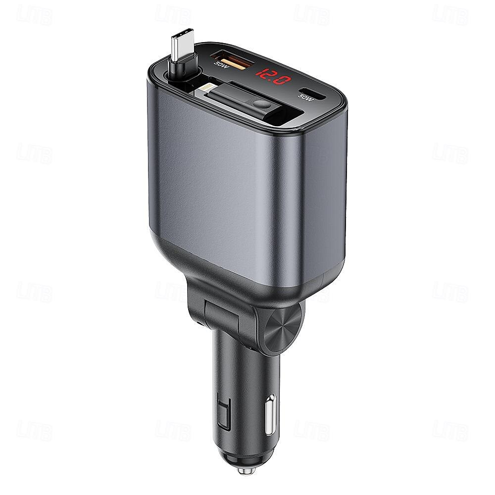 einziehbarer Autoladeadapter mit Typ-C-Kabel Lightning 2 USB-Anschlüsse Autoadapter mit Spannungsanzeige PD 45 W 2025 - $38.99 –P8