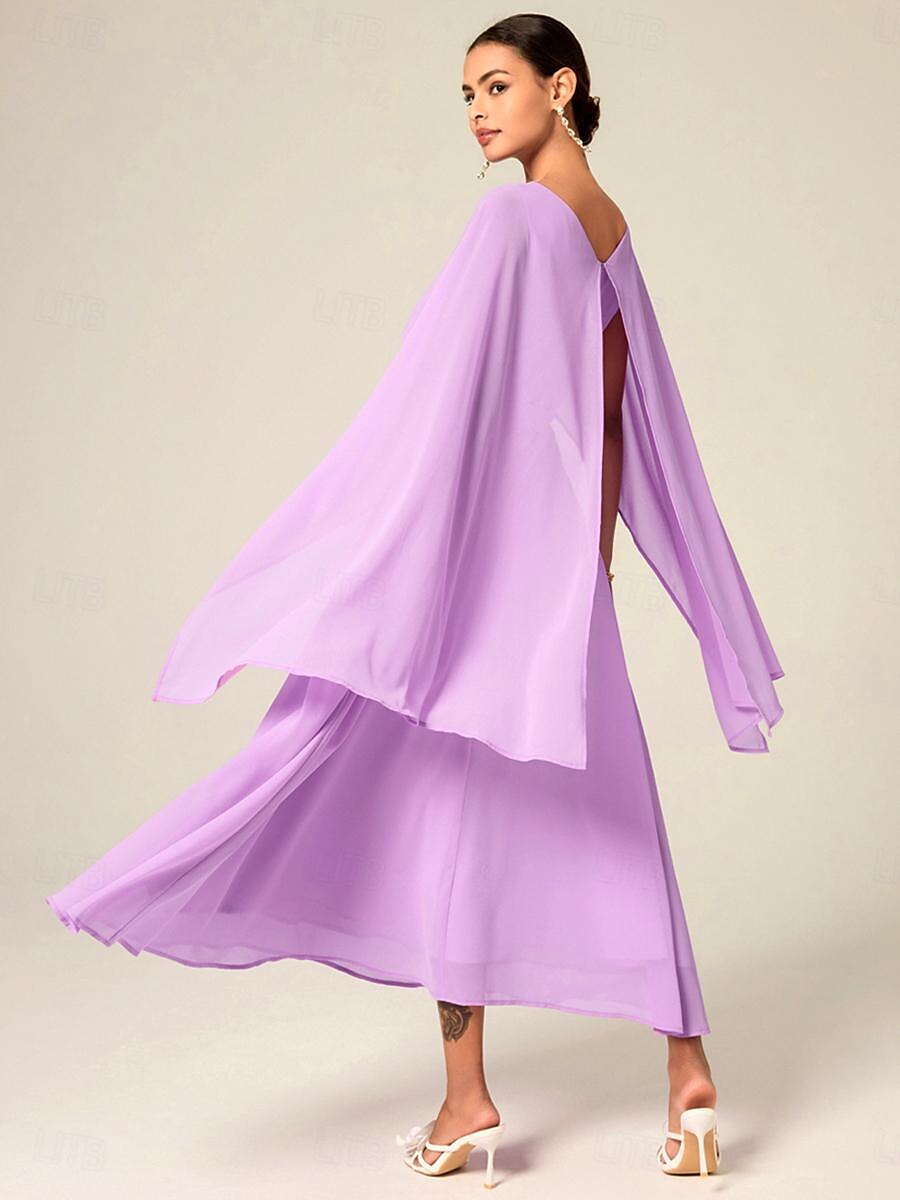 Per donna Abito maxi Abito a trapezio Elegante Formale Feste Ospite di nozze Vestibilità comoda Girocollo Blu ghiaccio Verde scuro Viola chiaro Estate del 2025 a $45.99 –P8