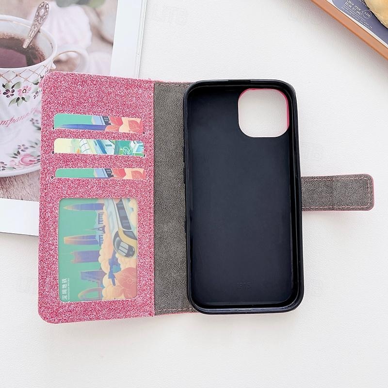 Phone Case For Samsung Galaxy iPhone 16 iPhone 15 Pro Max Plus iPhone 14 13 12 11 Pro Max Plus Mini SE Wallet Case for Women Girl with Stand Holder Magnetic Bling Glitter Shiny Flower Floral TPU 2025 - $28.99 –P4