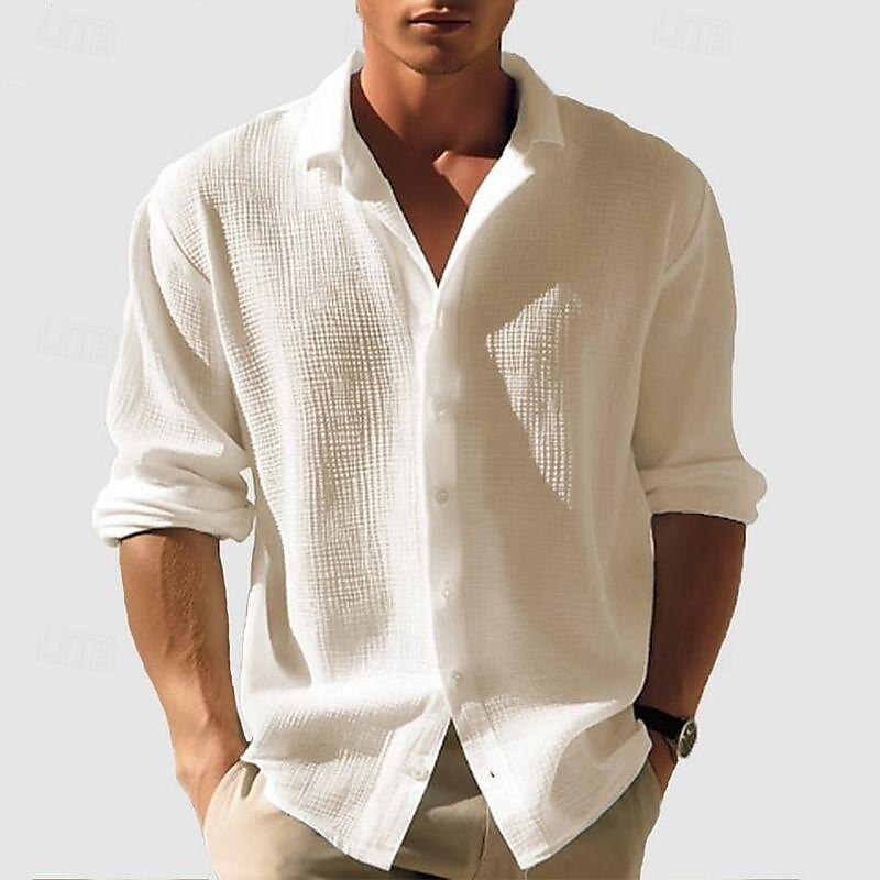 Camisa de punto de gofre para hombre, camisa abotonada, camisa informal, camisa de verano, camisa de playa lisa, blanca, verde claro, rosa, albaricoque, gris, manga corta, ropa de fiesta, ropa de moda, casual 2025 - $23.99 –P11