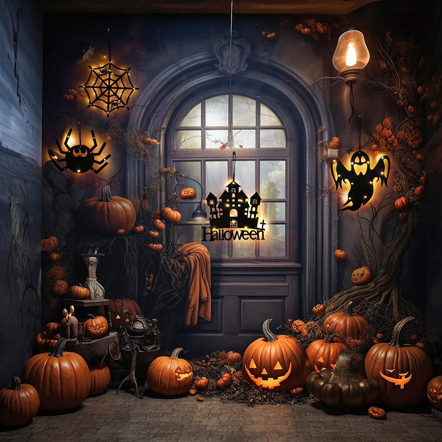 halloween okenní světla halloween dekorace led pavučina pavučina na baterie vnitřní okenní závěsná světla party domácí dekorace 2025 - $9.99 –P14