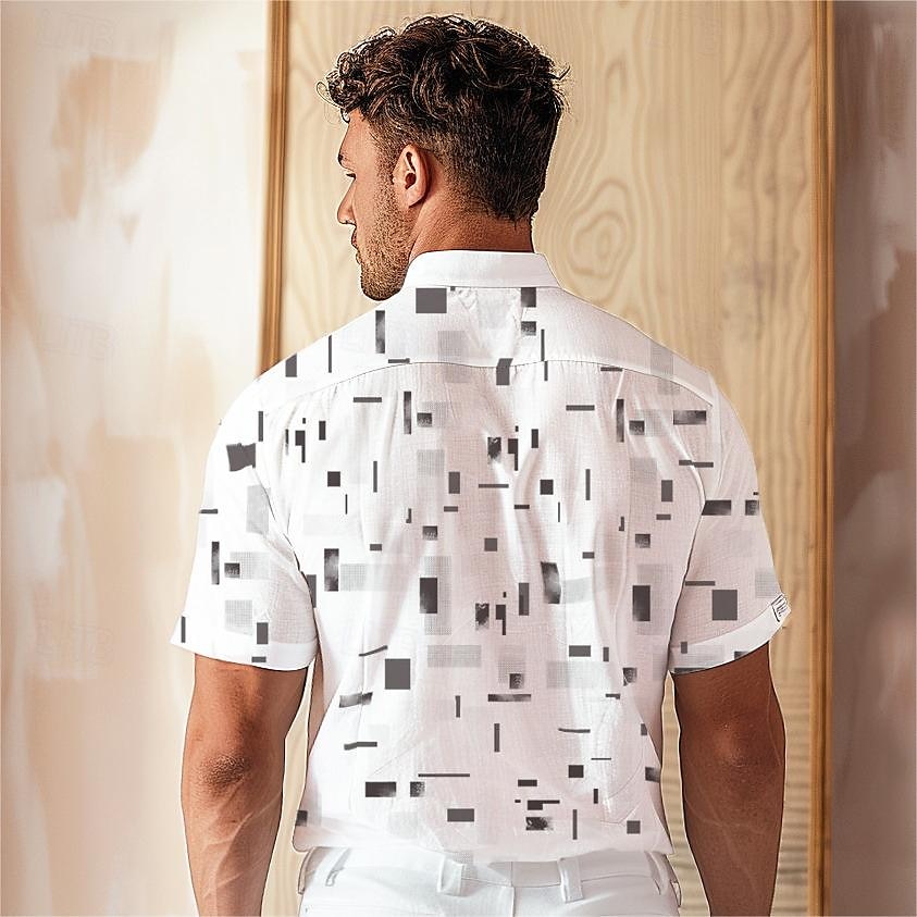 Bărbați Geometric Cămașă de in Cămașă casual Camașă cu nasturi Manșon scurt Zilnic Sport & Outdoor În aer liber Sporturi & Exterior Birou / Carieră Răsfrânt Nasturi Buzunar Alb 2025 - $11.49 –P3