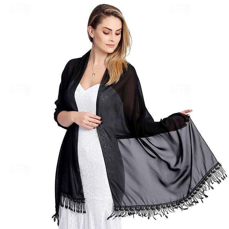 chiffon sjal wraps med blonder frynser damer, myke lette pashmina sjal for kvinner 2025 - $24.99 –P1