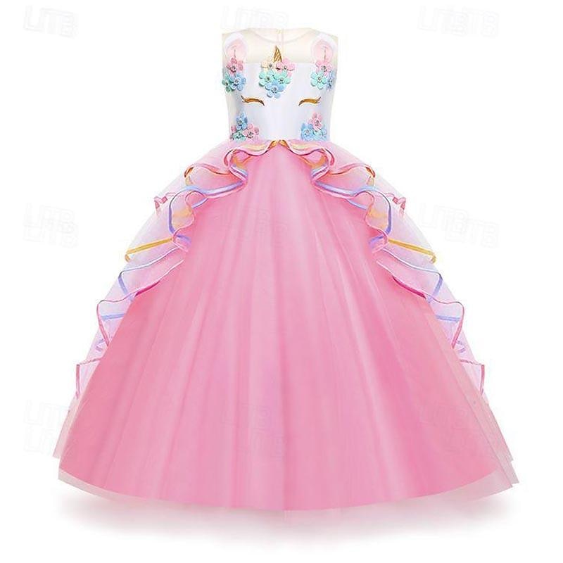 Kids Girls' Dress Color Block Rainbow Sleeveless Party Sweet Polyester Maxi Tulle Dress Summer Spring 3-12 Years Light Pink White Ivory 2025 - $26.99 –P7