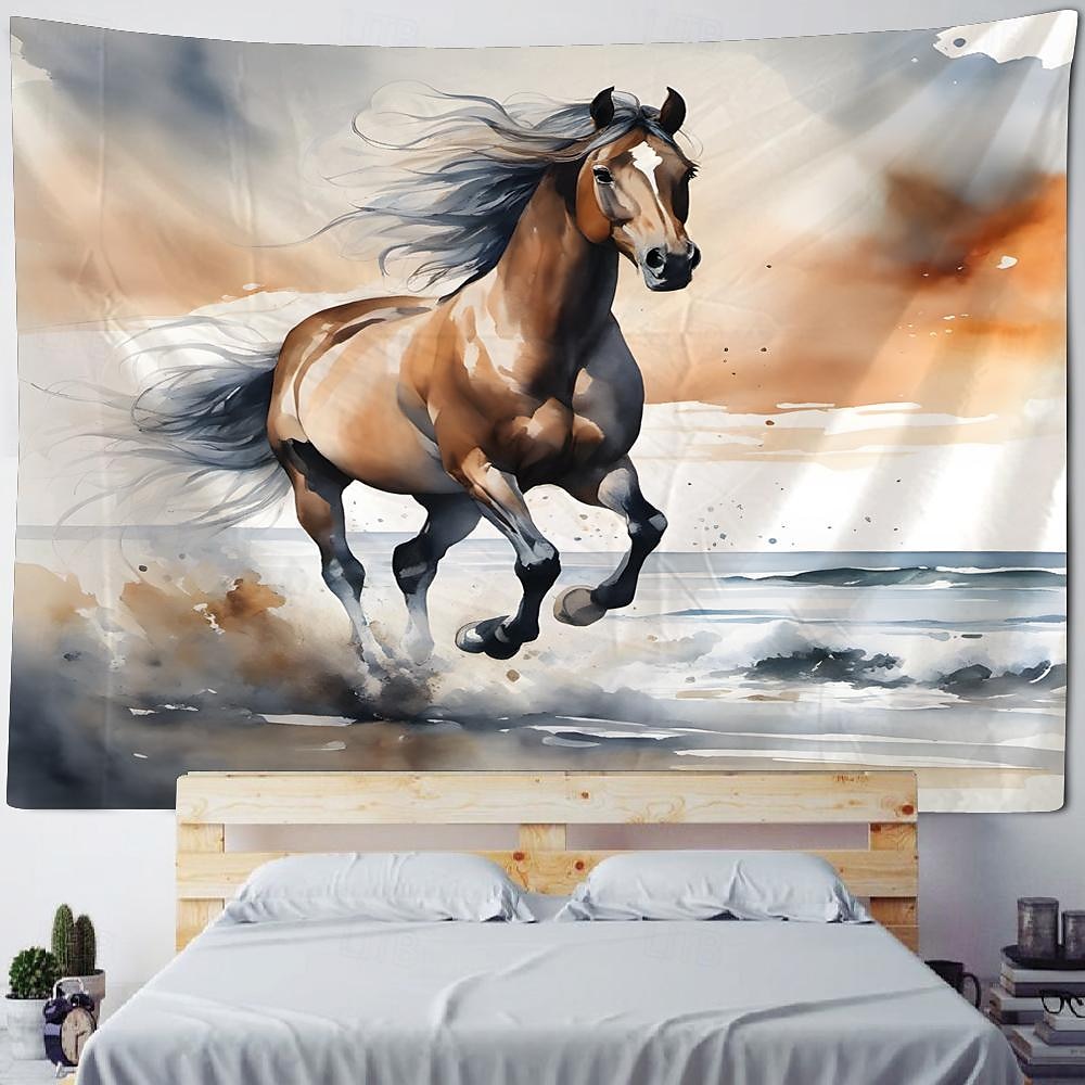 zvíře kůň pláž závěsný gobelín nástěnné umění velký gobelín nástěnná malba výzdoba fotografie pozadí přikrývka opona domácí ložnice dekorace obývacího pokoje 2026 - $17.99 –P2