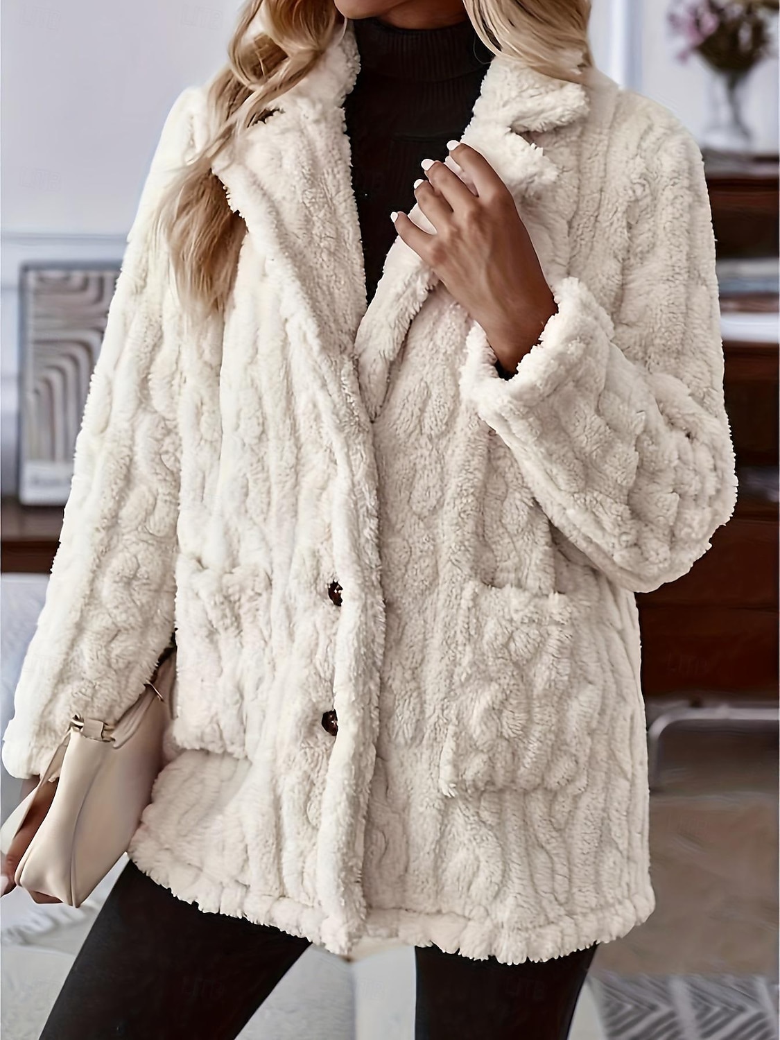 Damen Freizeitjacke warm halten Tasche Brautkleider schlicht Feste Farbe Täglich Vorne geknöpft Lang V Ausschnitt Lockere Passform Langarm Oberbekleidung Beige Frühling Herbst 2025 - $39.99 –P5