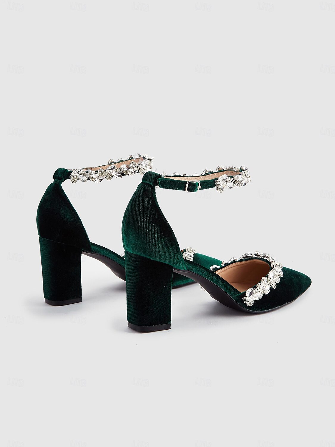 Women's Green Velvet Block Heel Pumps with Rhinestone Ankle Straps for Weddings and Formal Events 2025 - $59.99 –P5