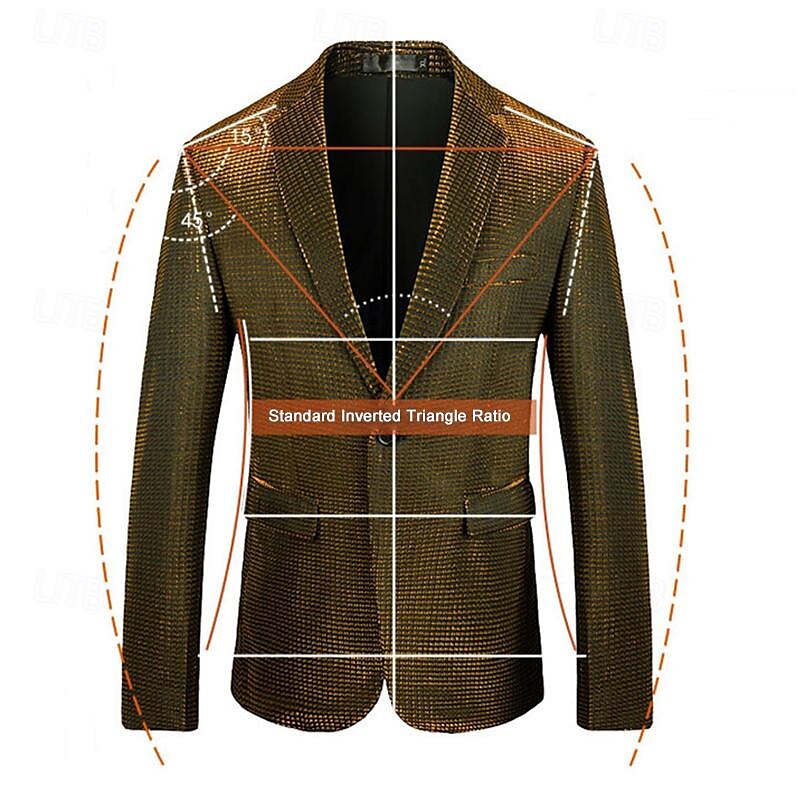 Herre Blazer Formell kveld Fritid / hverdag Søt Alle årstider 65%Cotton 35%Polyester Ensfarget / vanlig farge Paljetter Fritid Bryllup Enkeltkneppet Blazer Sølv Svart Rød Blå 2025 - $83.99 –P1