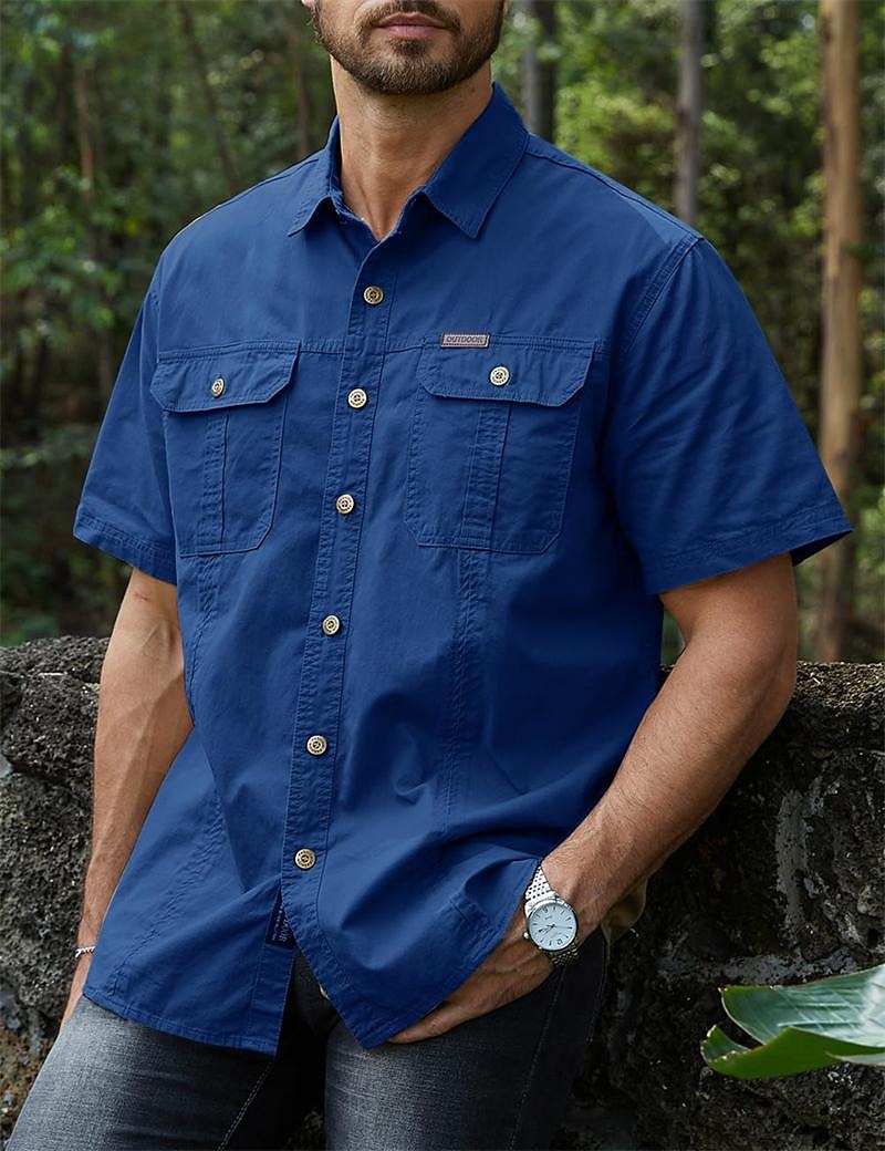Herren Hemd Knopfhemd Lässiges Hemd Cargo-Shirt Schwarz Marineblau Königliches Blau Orange Grün Kurze Ärmel Glatt Umlegekragen Urlaub Ausgehen Button-Down Bekleidung Stilvoll Moderne zeitgenössische 2026 - $26.99 –P6