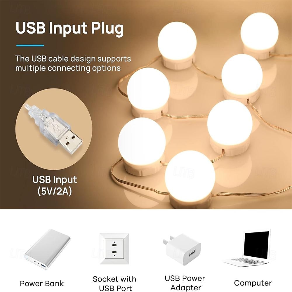 LED Vanity Lights for Mirror Vanity Lights Stick on with 10 Dimmable Bulbs 3000K 4000K 6500K  3 Color Modes Dimmable Brightness USB Cable Stick up for Dressing Table Bathroom Body Wall Mirror Ligh 2025 - $26.99 –P4
