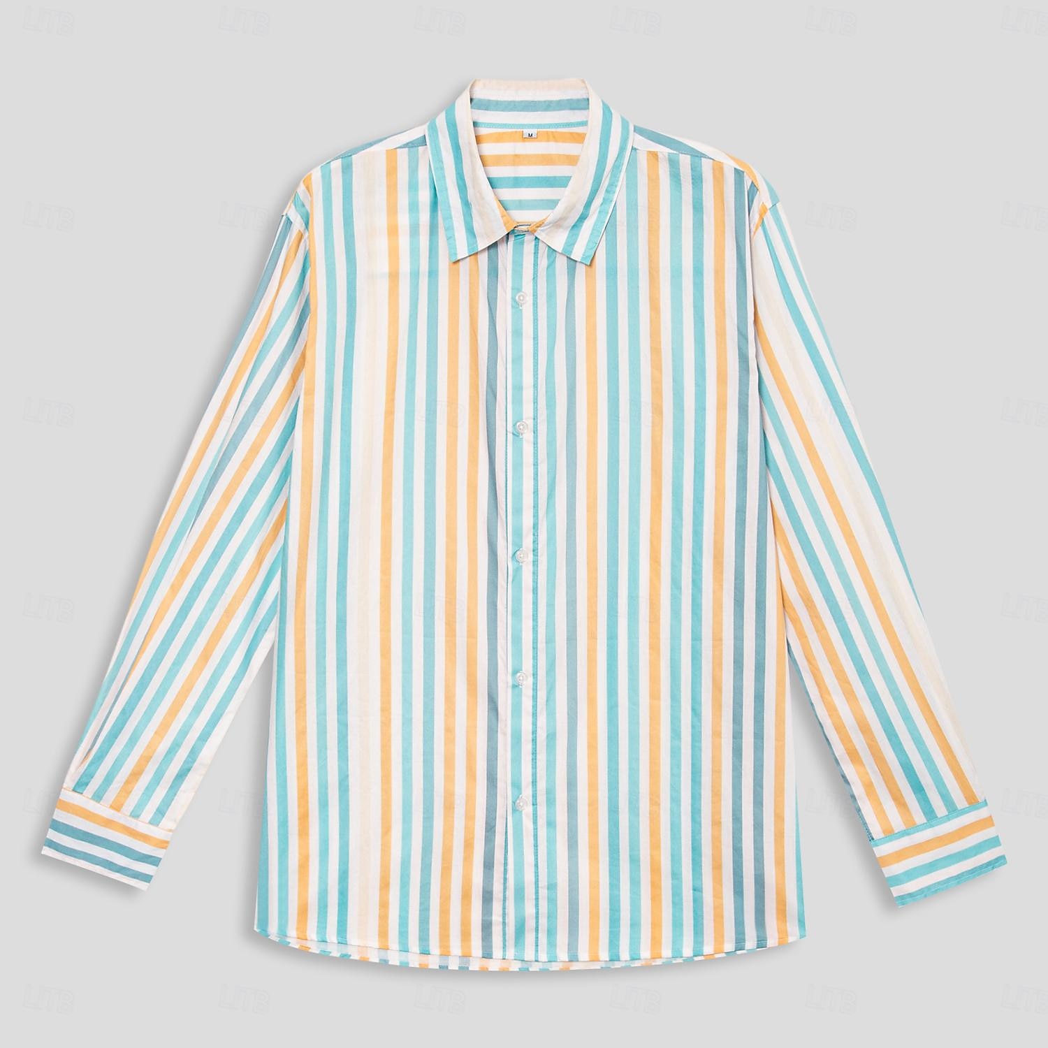Per uomo A righe Camicia con Bottoni Manica Lunga Casual Confortevole Resort Casual Casuale Quotidiano Primavera & Autunno Collo ripiegato Colletto a Camicia Blu del 2025 a $3.79 –P3
