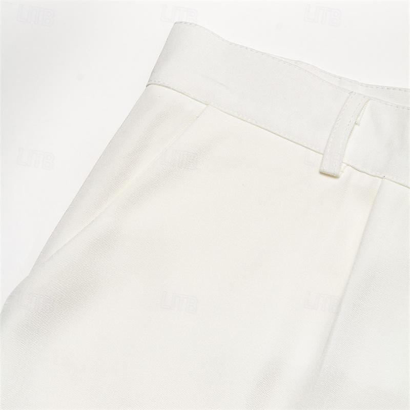 Voor heren Pakken Broek Wijde broek Vrijetijdsbroek Geplooide broek Breed Been Voorvak Recht been Effen Comfort Ademend Bruiloft liiketoiminta Strand Modieus Basic Ruim Passend Zwart Wit 2025 - $28.99 –P5