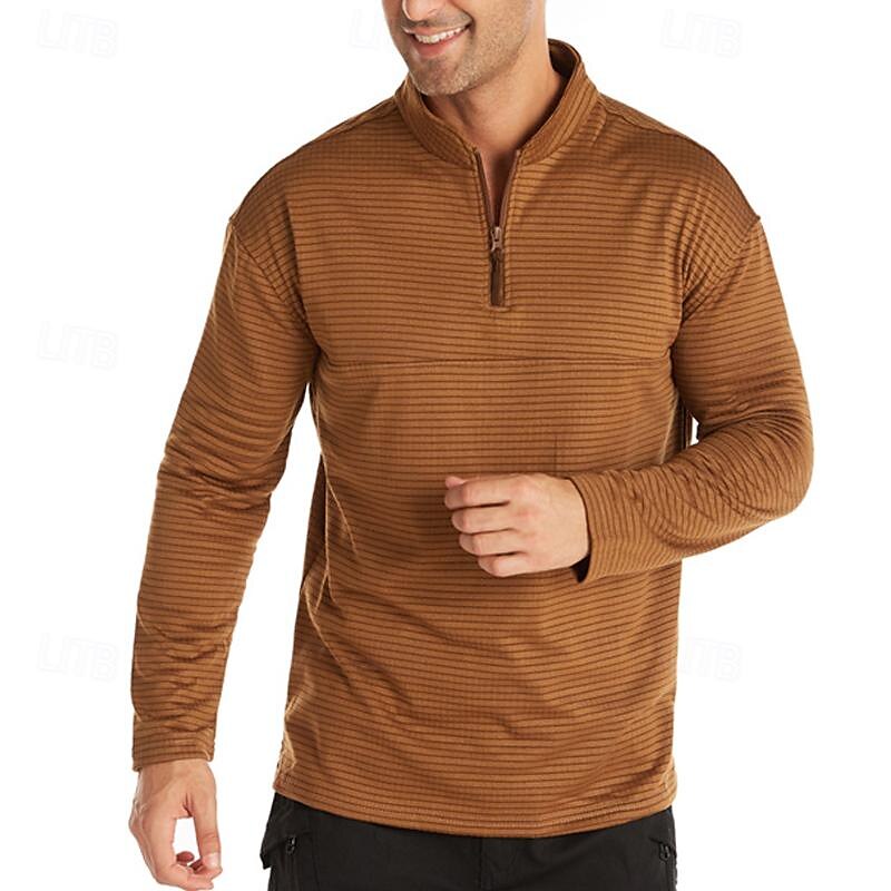 Men's Base Layer Quarter Zip Long Sleeve Jersey Casual Athleisure Fall Polar Fleece Thermal Warm Gym Workout Running Walking Sportswear Activewear Solid Colored Black Navy Blue Khaki 2025 - $13.99 –P7