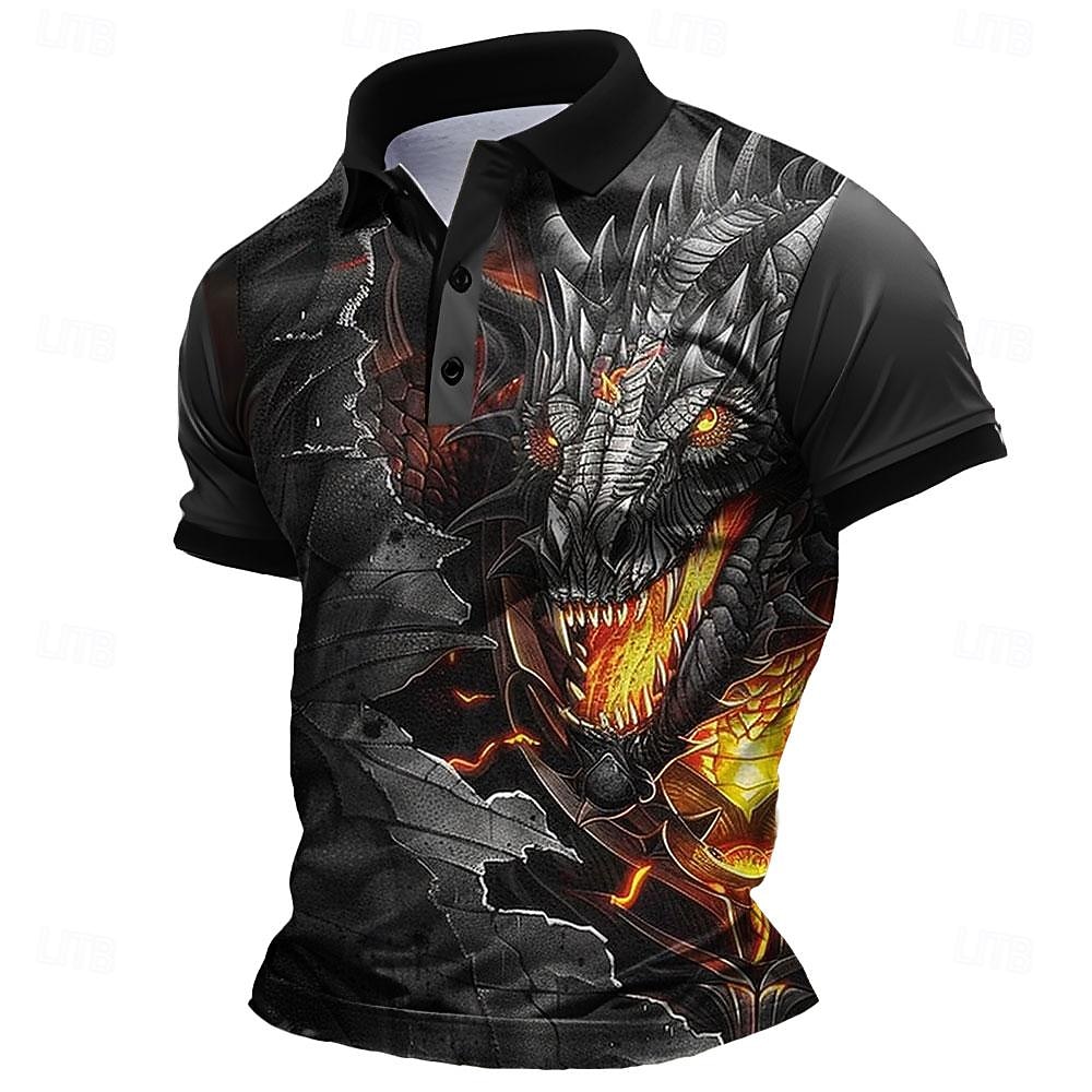 Herren Drache Poloshirts Golfshirt Kurzarm Polo-Shirts Hemden mit Kragen Lustig Streetwear Urlaubskleidung Party-Outfits Knöpfe 3D-Druck Sommer Frühling Schwarz 2026 - $23.99 –P3