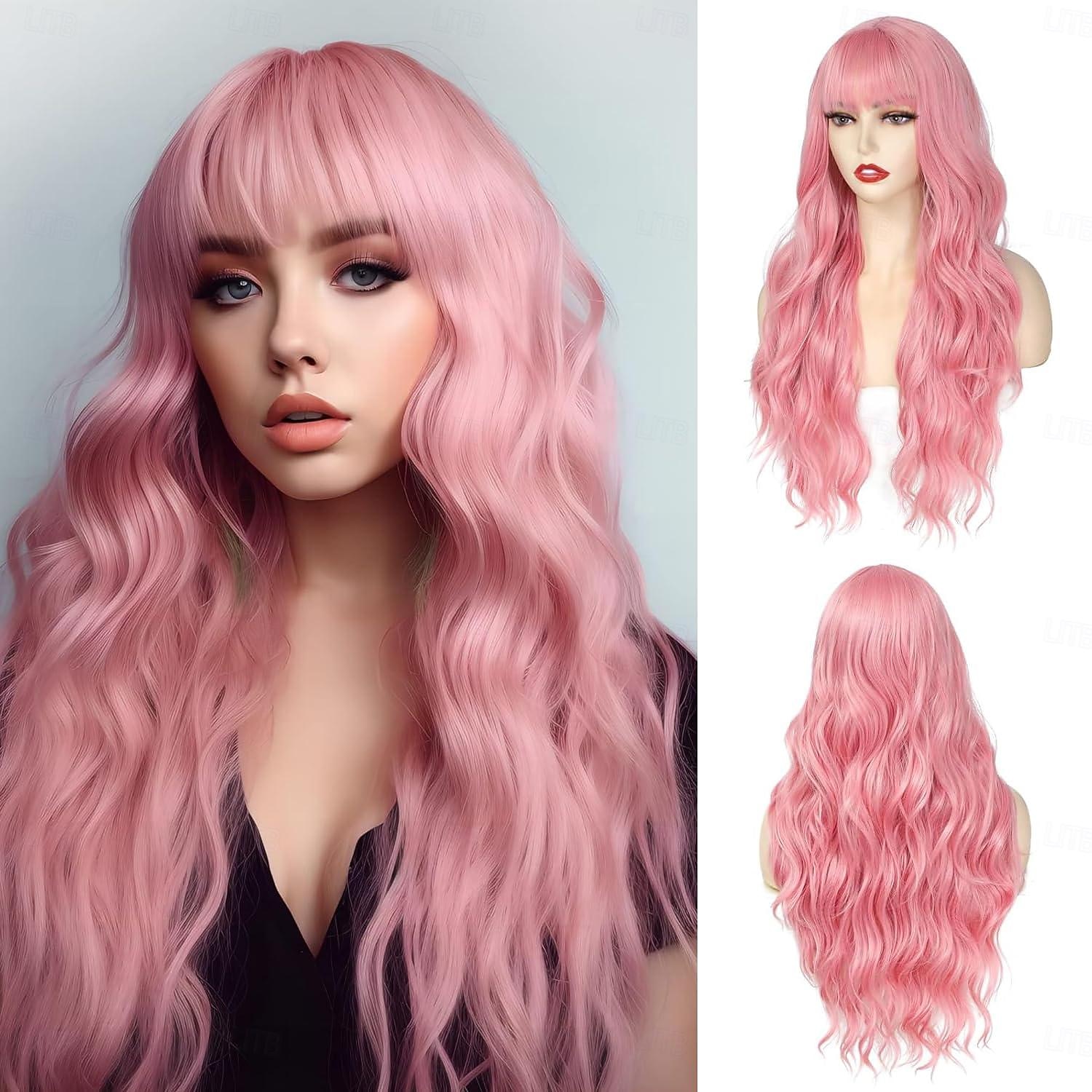 Wig With Bangs Long Wavy Wigs for Women Curly Wavy Wig With Bangs Natural Looking Synthetic Heat Resistant Fiber Wig Halloween Cosplay Party Wigs 2026 - $18.99 –P1