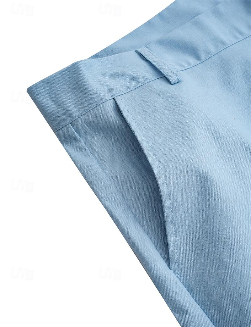 Men's Linen Pants Trousers Summer Pants Beach Pants Front Pocket Straight Leg Plain Comfort Breathable Business Casual Daily Fashion Basic Black White 2025 - GBP £22 –P6