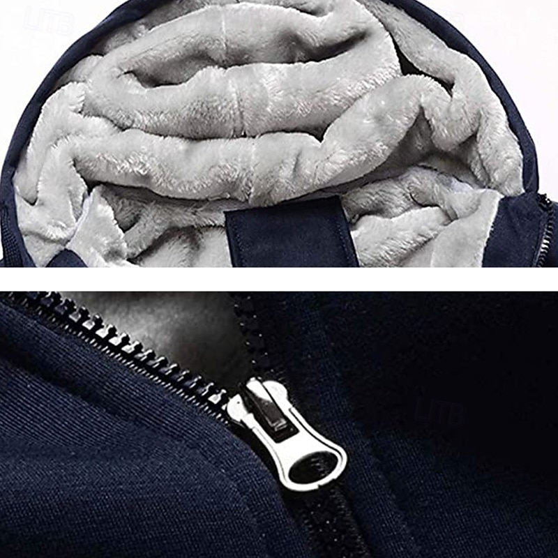 Муж. Толстовка с капюшоном на молнии Балахон на молнии Флисовая жилетка Черный Синий Светло-серый Темно-серый Капюшон Контрастных цветов Застегнуться Пэчворк Карман 2026 - $53.99 –P13