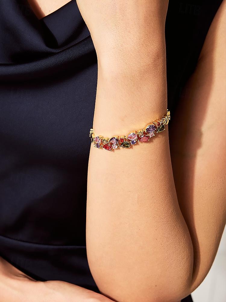bracelet femme en cuivre plaqué or avec zircons cubiques multicolores - bijoux élégants pour les grandes occasions de 2025 ? $19.99 –P2