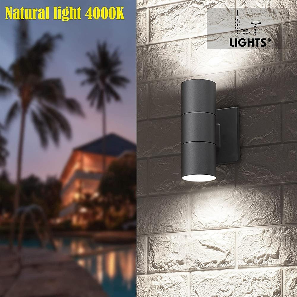 l.t luci 30 cm applique da parete per esterni lampada da parete a led impermeabile nera muta su e giù pannocchia in alluminio luminoso adatta per grondaia del giardino garage ac85-265v del 2025 a $78.99 –P2