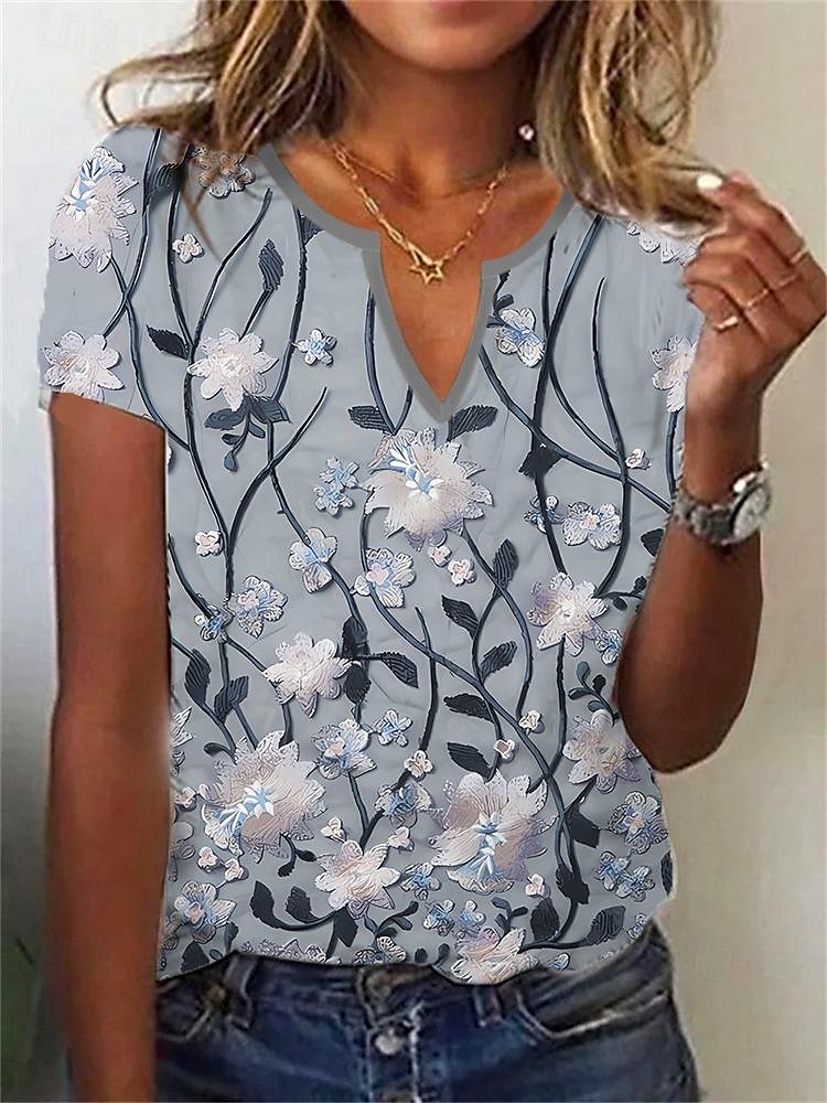 dámské tričko henley shirt basic potisk listů krátký rukáv běžné topy do výstřihu dovolená víkend bílá růžová tmavě modrá modrá 2025 - $10.99 –P3