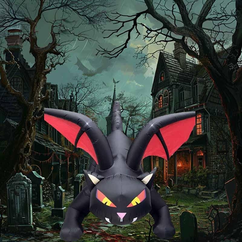 halloween felfújható modell fekete sárkány macska fény forró levegős modell lámpa udvari pázsit kerti dekorációhoz 2025 - $91.99 –P7