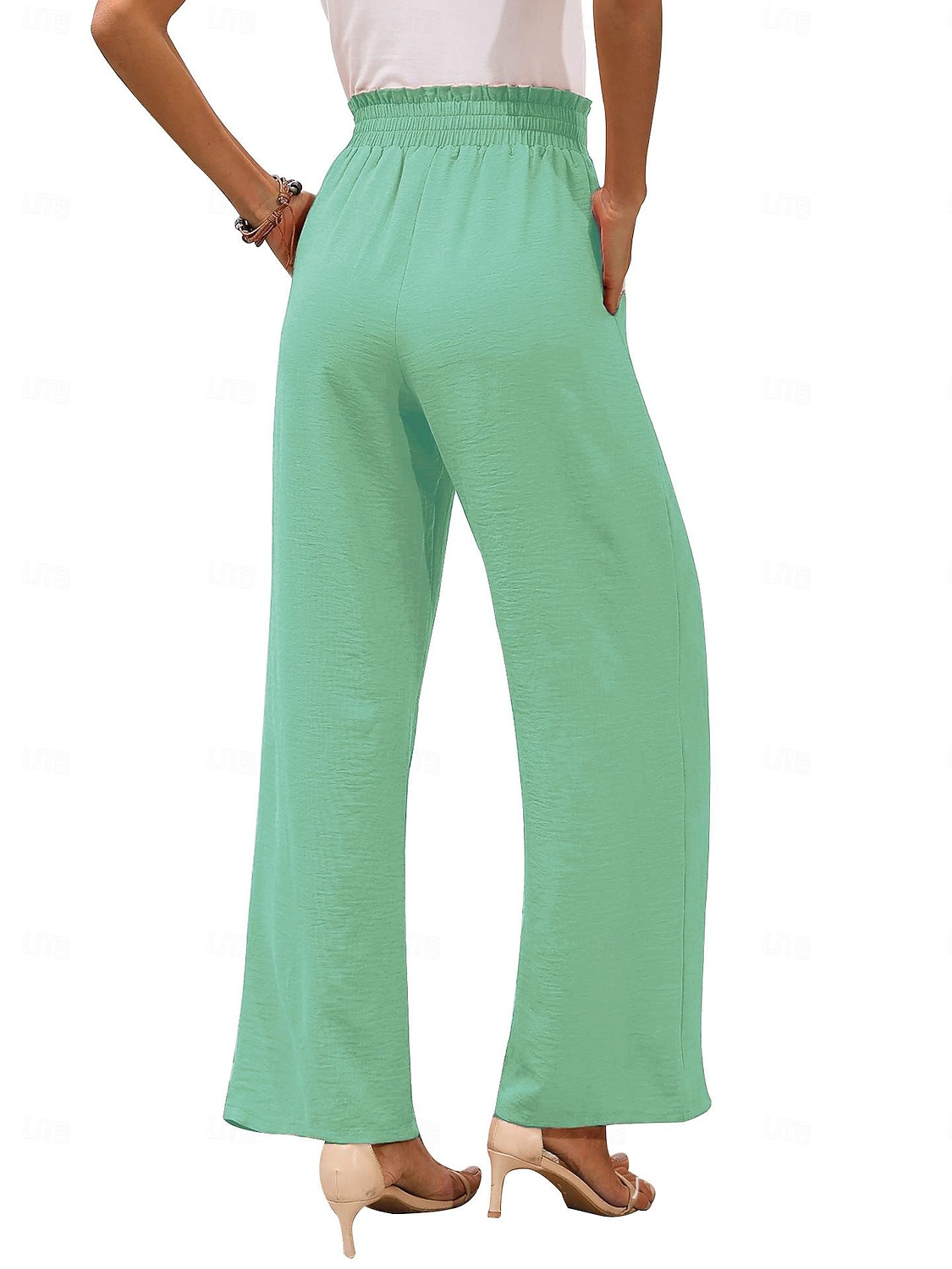 2026年 女性用 標準 ストレート チノ 全長 ハイライズ 平織り ドローストリング 通気性 ソフト 快適 マイクロエラスティック カジュアル／普段着 ホワイト / ホワイト ブラック ネイビーブルー カーキ色 夏 春 & 秋 ルーズフィット  コレクション – $26.99 –P3