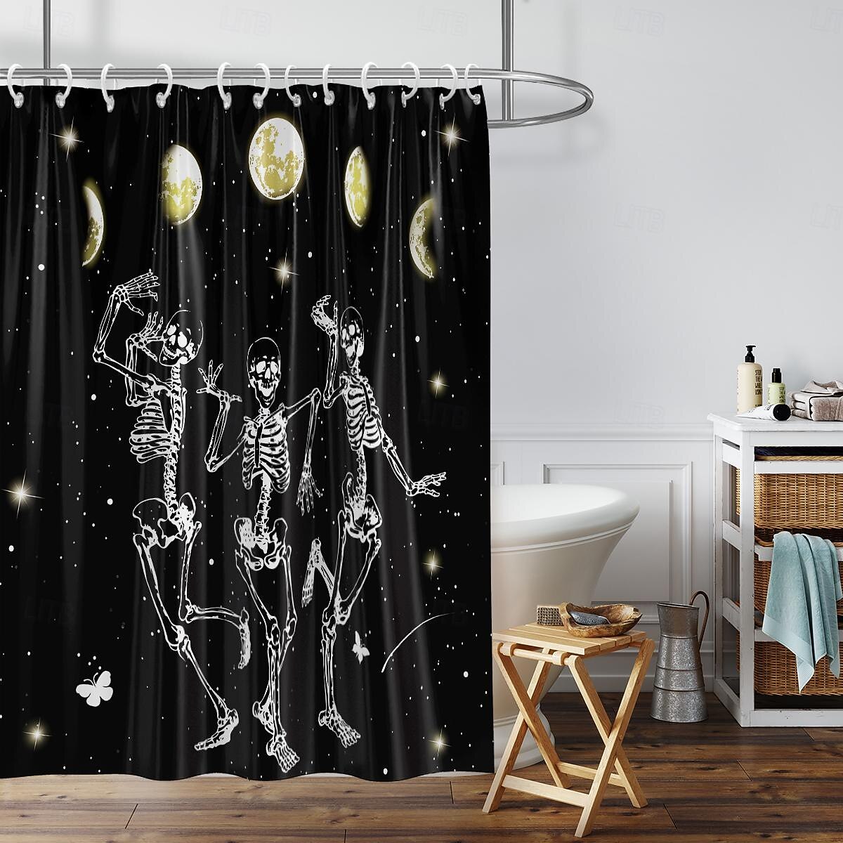 halloween skull sprchový závěs, moderní voděodolná polyesterová tkanina, kterou lze prát v pračce do koupelnové vany s 12 háčky 2025 - $23.99 –P3