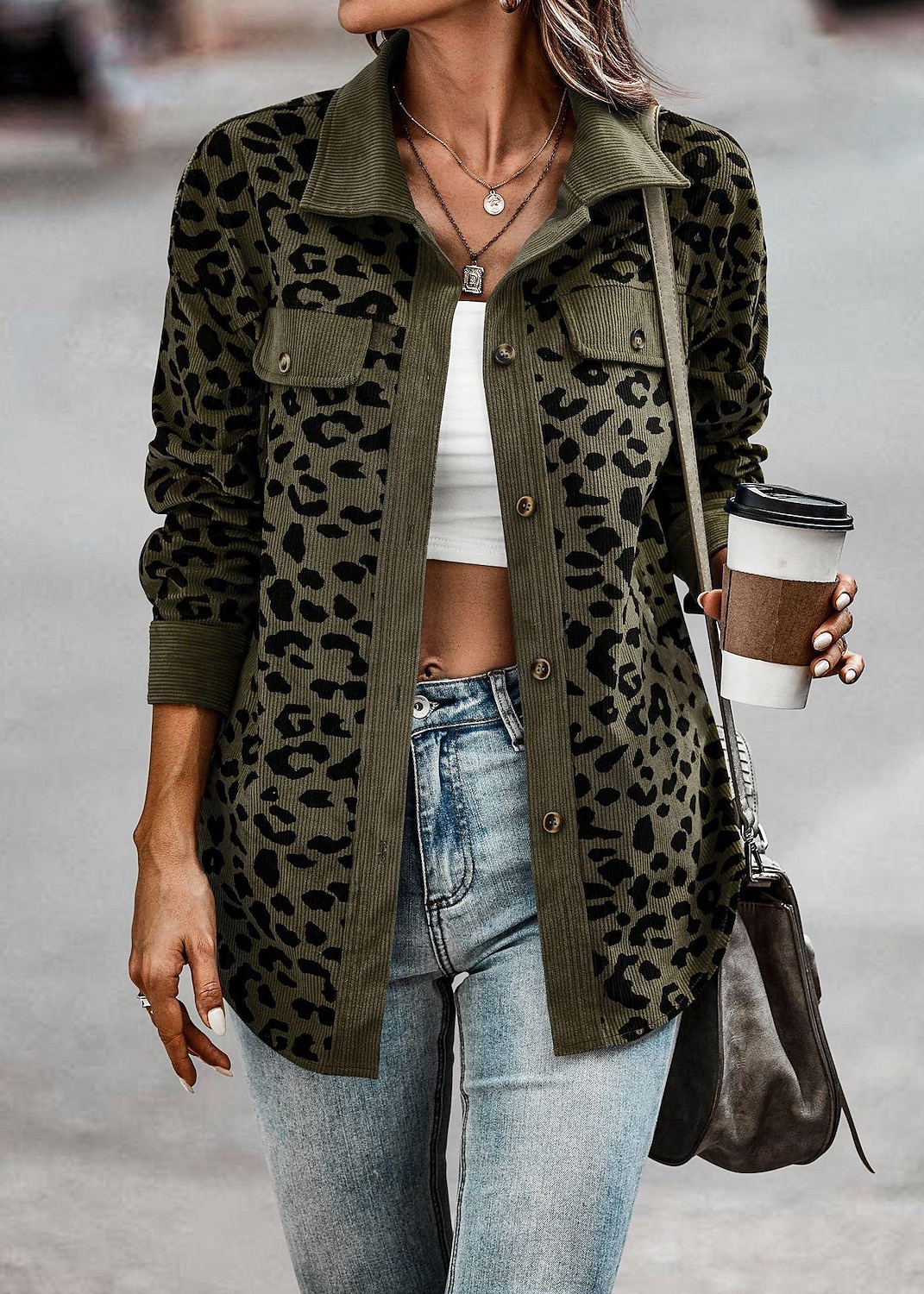 Dam Kappa Utomhus Gata Dagligen Vår Höst Normal Täcka Normal Vindtät Andningsfunktion Stylish Ledigt Gatustil Jacka Långärmad Leopard Mönster Armégrön Grön Aprikos 2025 - $41.99 –P1