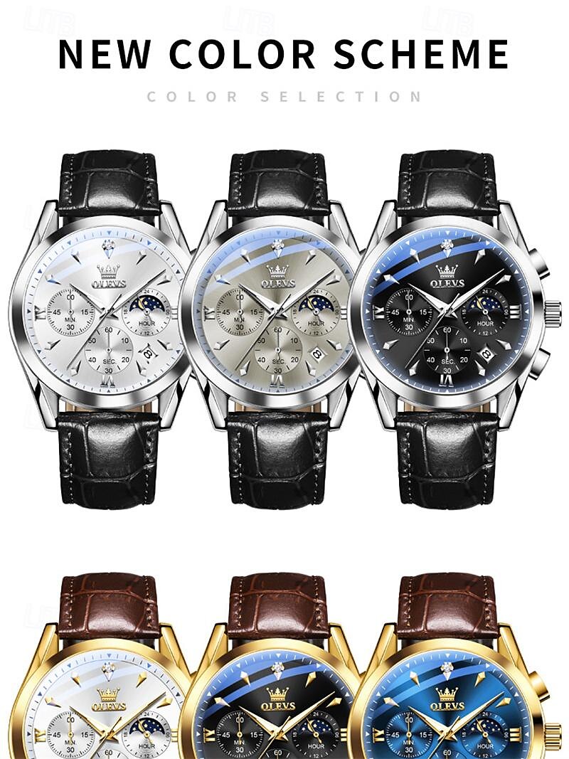 New Olevs Olevs Brand Fashion Trend Men'S Business Watch Luminous Chronograph Calendar 24 Hours Multi-Function Quartz Watch Casual Versatile Waterproof Sports Men'S Wristwatch 2025 - $36.99 –P5