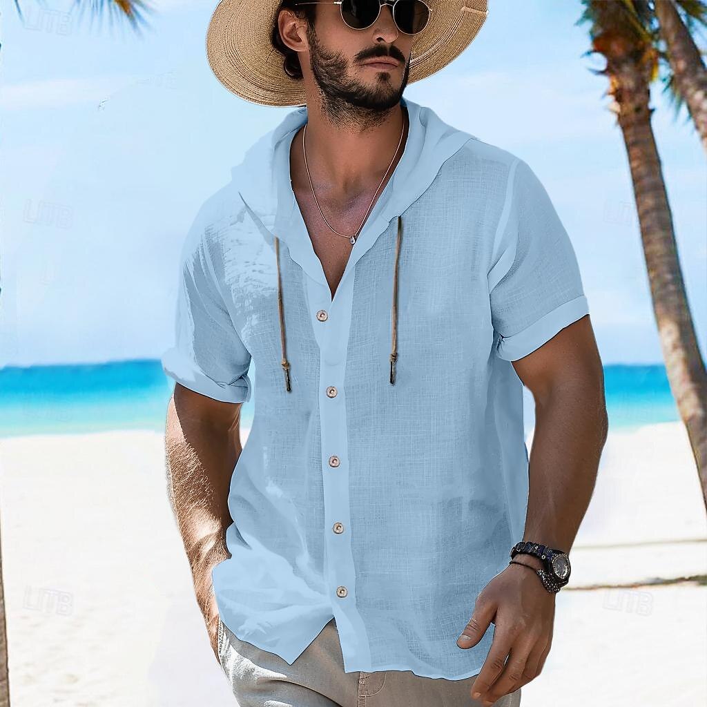 Voor heren Overhemd Zomer overhemd Strand hemd Overhemd met capuchon Effen Vakantie Curise Zwart Wit Groen Licht Blauw Korte mouw Capuchon Zomer Lente Kleding 2025 - $22.99 –P1