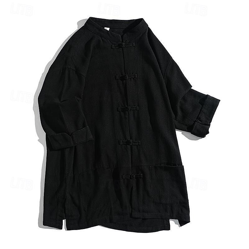 Per uomo Camicia camicia di lino Camicia con colletto cinese Camicia con colletto alla coreana Maglietta informale Camicia di cotone Liscio Da mare Strada Nero Bianco Blu Beige Maniche a 3/4 Alla del 2025 a $30.99 –P9