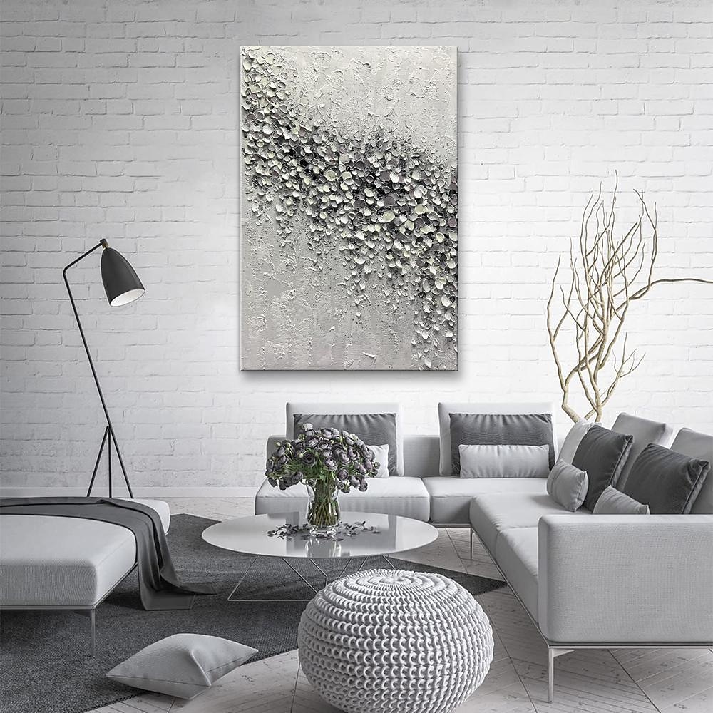 handgemachtes Ölgemälde auf Leinwand, Wandkunst, Dekoration, abstrakt, 3D-Spachtel, schwarz-weißes Blütenblatt für die Inneneinrichtung, gerolltes, rahmenloses, ungedehntes Gemälde 2025 - $54.99 –P4