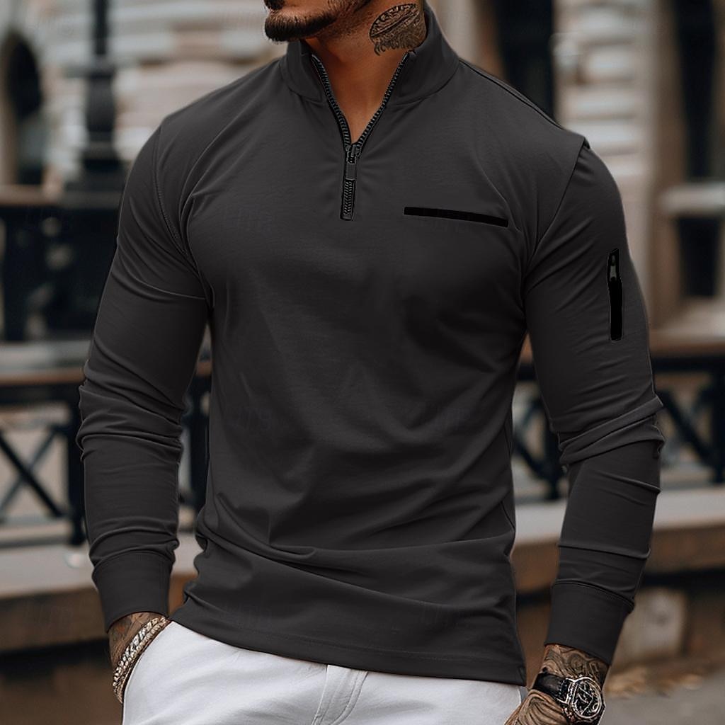 Homens Camiseta Polo Moletom Esportes Roupa Diária Quarter Zip Manga Longa Moda Confortável Tecido Bolsos Zip Up Primavera & Outono Normal Preto Branco Azul Marinha Laranja Camiseta Polo de 2026 por $21.99 –P6