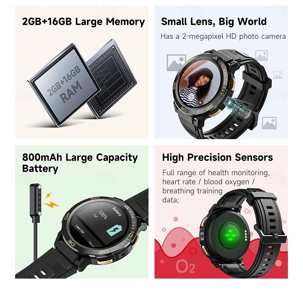 iMosi I6 Smart Watch 1.43 inch 4G LTE Cellular Smartwatch Phone 4G Pedometer Call Reminder Sleep Tracker Compatible with Null Men GPS Hands-Free Calls Waterproof IP 67 46mm Watch Case 2025 - $128.99 –P3