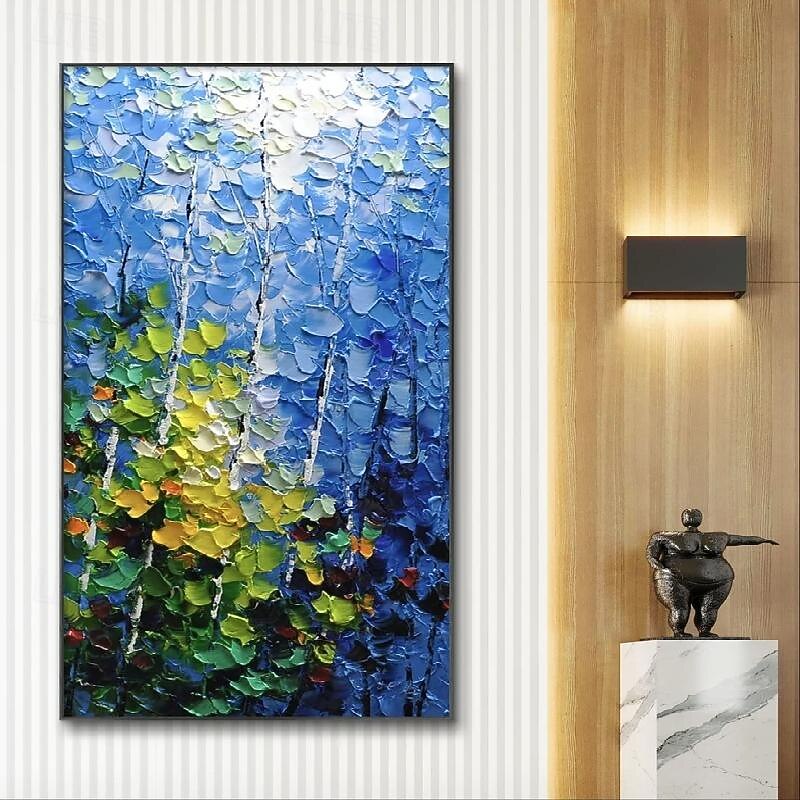3d bleu forêt peinture à la main grande toile verticale peinture à l'huile mur art arbre toile abstraite à la main longue mur étroit decoroversize peinture à l'huile grand abstrait bleu décoration de 2025 ? $61.99 –P4