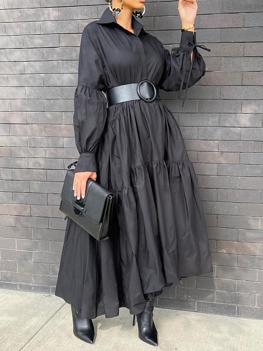 robe noire Robe chemise Femme Robe Maxi A Volants Soirée Travail basique Grande occasion Col de Chemise manche longue Standard Noir Blanche Bleu S M L XL 2XL de 2025 ? $51.99 –P6