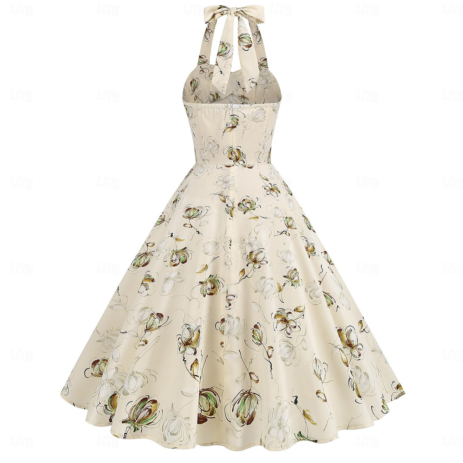 Retró 1950-es Rockabilly Térdig érő Swing ruha Flare ruha Pánt Virágos Kockás A-vonalú Női Farsang Vakáció Alkalmi / Napi Retro témájú buli Felnőttek Ruha Tavaszi nyár 2025 - $46.99 –P10