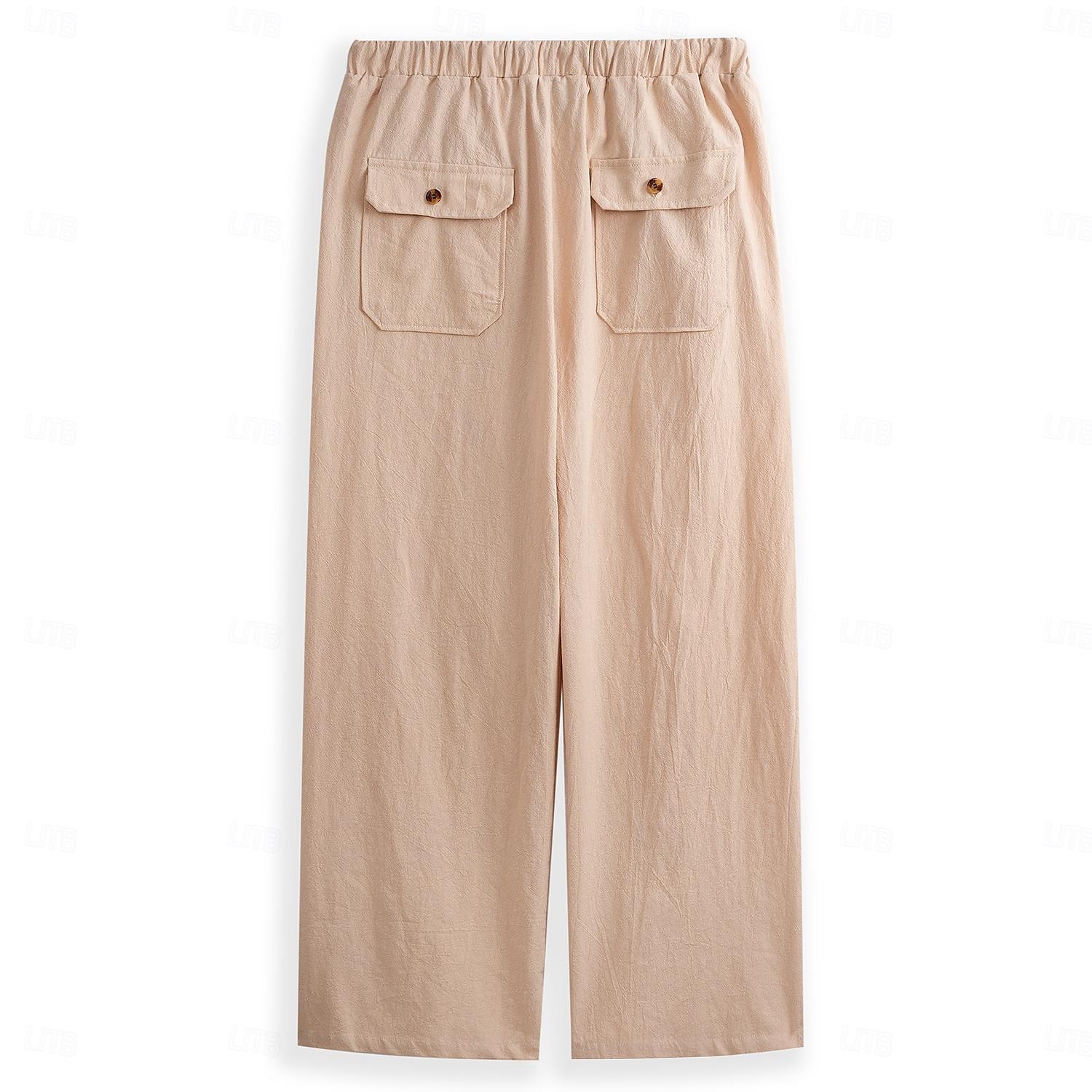 Hombre Pantalones de lino Pantalones Pantalones de verano Bolsillo Correa Plano Comodidad Transpirable Longitud total Yoga Casual Diario Básico Corte Recto Holgado Negro Blanco Microelástico 2025 - €21.99 –P2